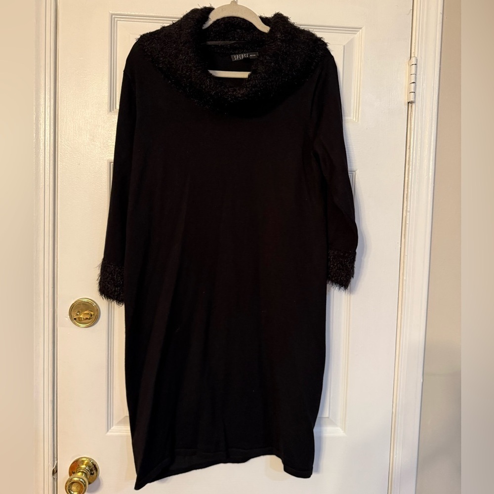 Spense Black Dress with Textured Accents